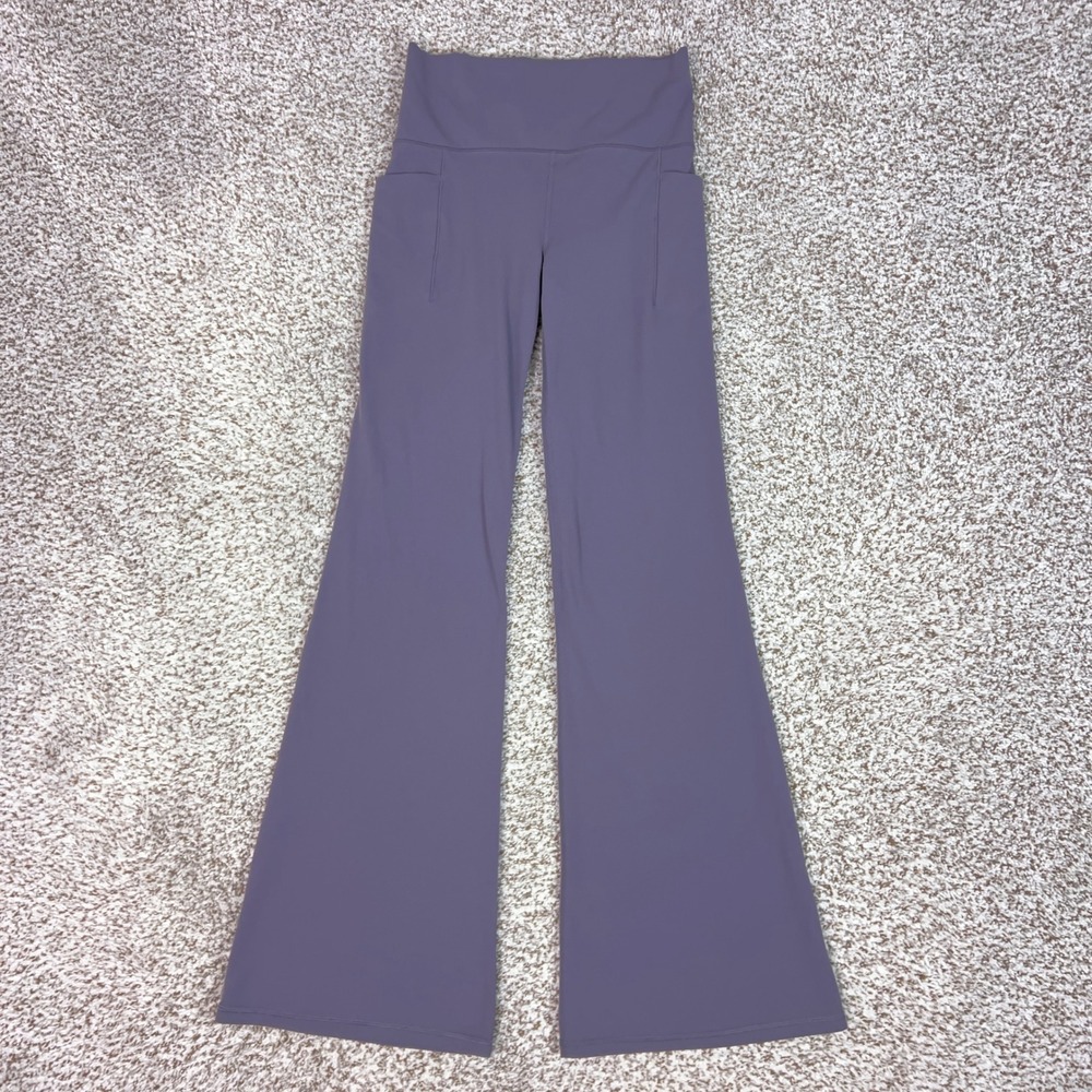 Athleta Pants Womens Small Purple Salutation Stash Flare Yoga High Rise Leggings